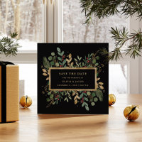 Gilded Greenery on Black | Christmas Holiday Photo