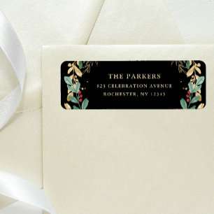 Gilded Greenery on Black Christmas Return Address