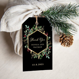Gilded Greenery on Black   Christmas Thank You Gift Tags