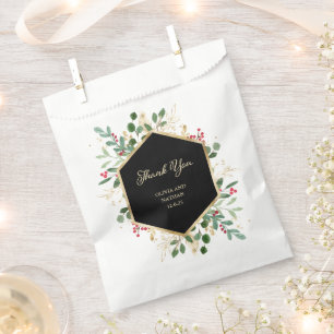 Gilded Greenery on Black   Christmas Wedding Favour Bags