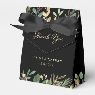 Gilded Greenery on Black   Christmas Wedding Favour Box