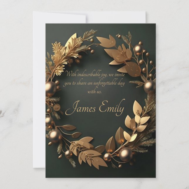 Gilded Greenery on Black | Wedding invitation (Front)