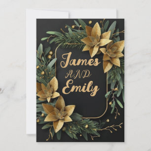 Gilded Greenery on Black   Wedding invitation