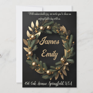 Gilded Greenery on Black   Wedding invitation