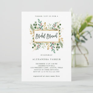 Gilded Greenery on White   Christmas Bridal Brunch Invitation