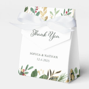 Gilded Greenery on White   Christmas Wedding Favour Box