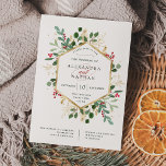 Gilded Greenery on White | Christmas Wedding Invitation<br><div class="desc">This gorgeous holiday wedding invitation features a faux gold geometric frame with matching gold leaves,  Christmas greenery,  and red holly berries on a modern white background. The back of the card is a festive yet tasteful green colour. Perfect for your elegant winter wedding.</div>