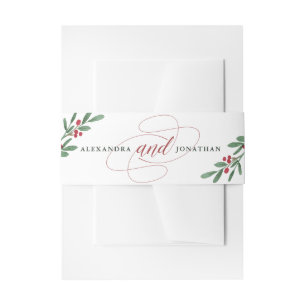 Gilded Greenery on White Christmas Wedding Invitation Belly Band