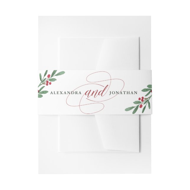 Gilded Greenery on White | Christmas Wedding Invitation Belly Band (Front Example)