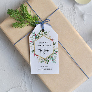 Gilded Greenery on White Merry Christmas Gift Tags