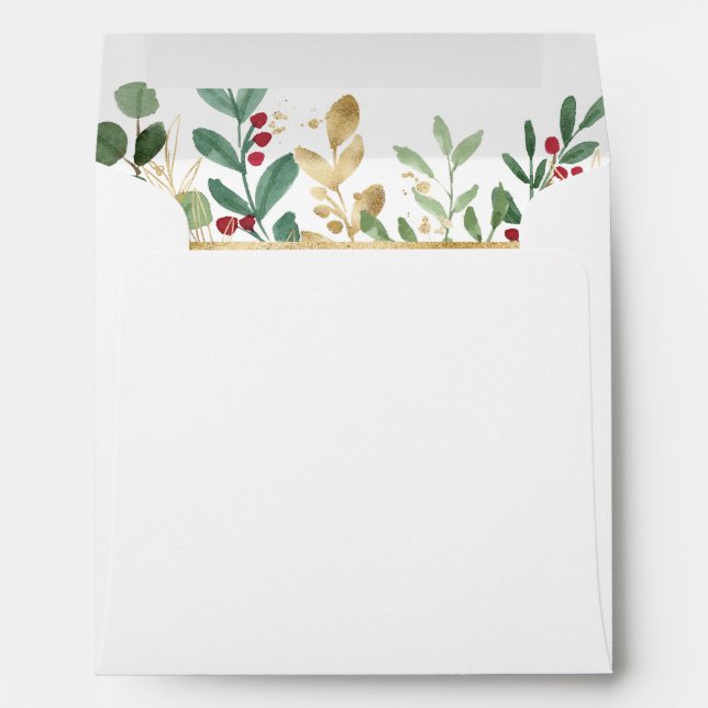 Gilded Greenery White | Christmas Holiday Envelope (Back (Bottom))