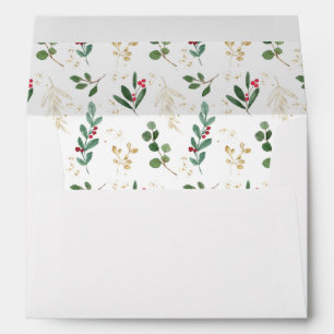 Gilded Greenery White   Christmas Holiday Pattern Envelope