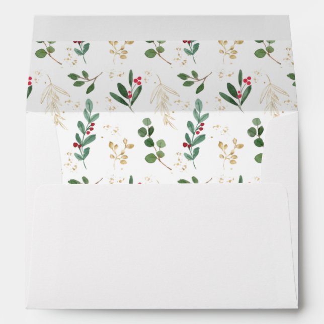 Gilded Greenery White | Christmas Holiday Pattern Envelope (Back (Bottom))
