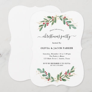 Gilded Greenery White   Christmas or Holiday Party Invitation