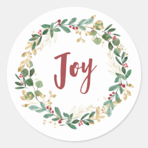 Gilded Greenery White   Gold Christmas Joy Classic Round Sticker