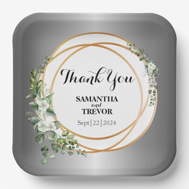 Gilded Greens: Custom Botanical Sticker  Paper Plate (Front)