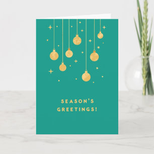 Gilded Greetings on Teal Christmas Card
