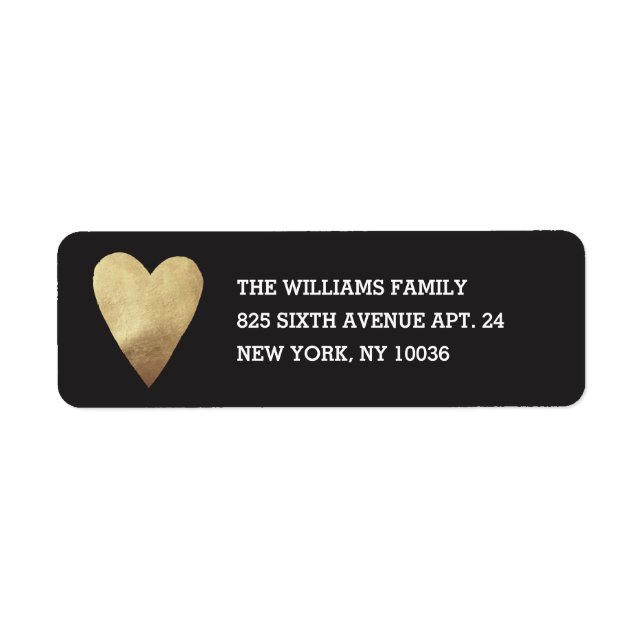 Gilded Heart Address Label - Black (Front)