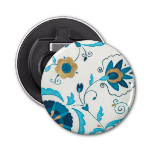 Gilded Indigo Flowers with White Background Bottle Opener