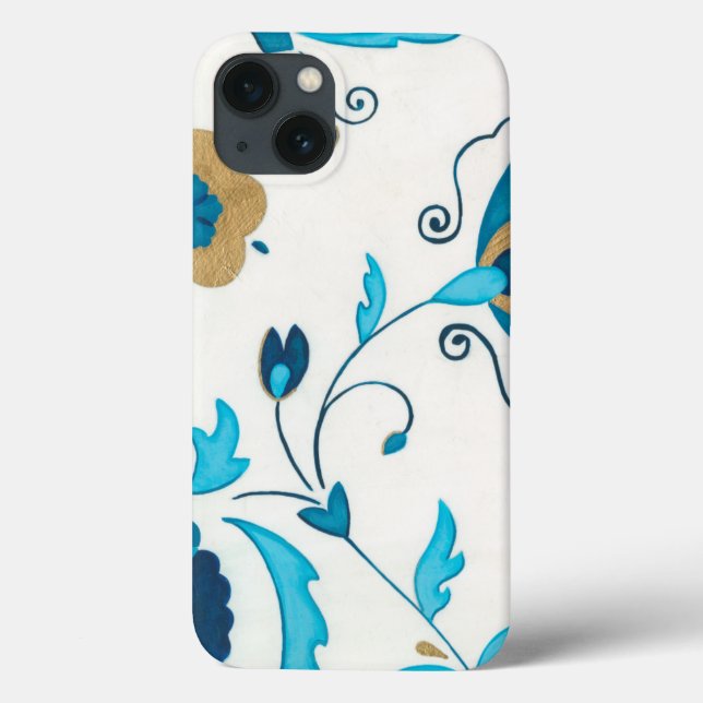 Gilded Indigo Flowers with White Background Case-Mate iPhone Case (Back)