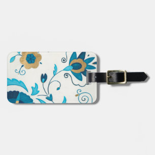 Gilded Indigo Flowers with White Background Luggage Tag