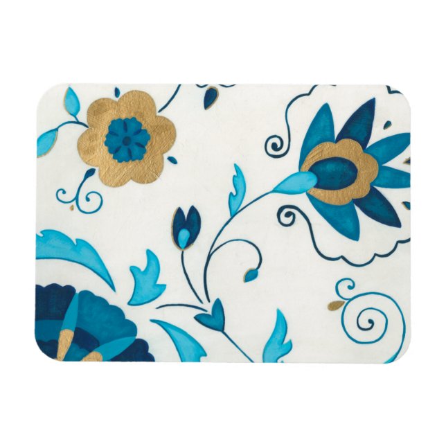 Gilded Indigo Flowers with White Background Magnet (Horizontal)