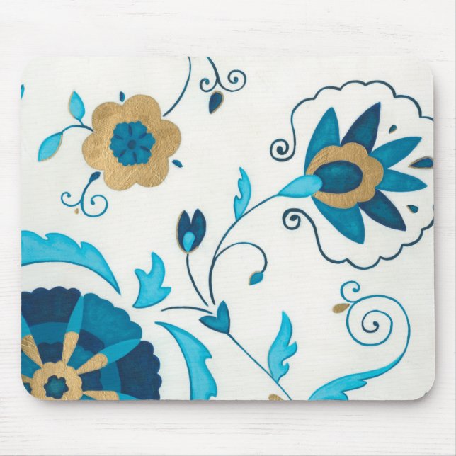 Gilded Indigo Flowers with White Background Mouse Mat (Front)