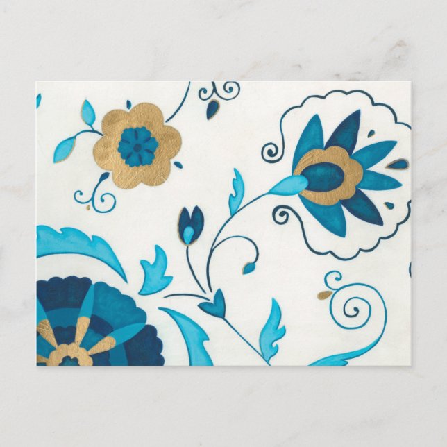 Gilded Indigo Flowers with White Background Postcard (Front)
