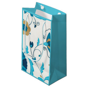 Gilded Indigo Flowers with White Background Small Gift Bag