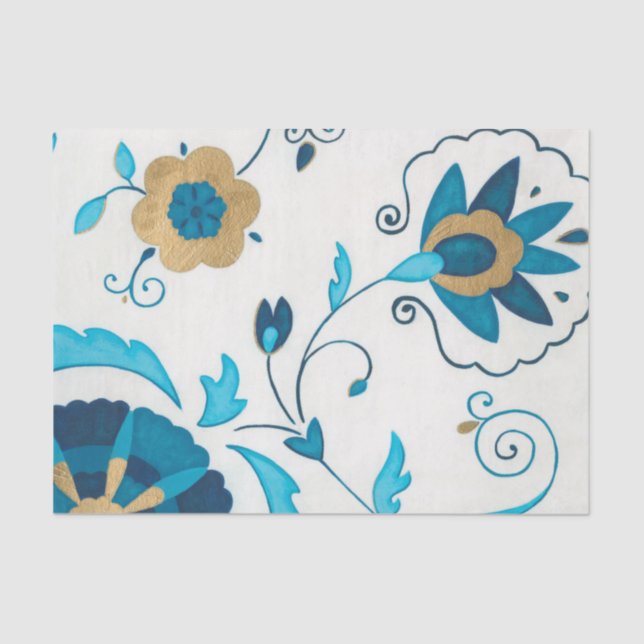 Gilded Indigo Flowers with White Background Tissue Paper (Front)
