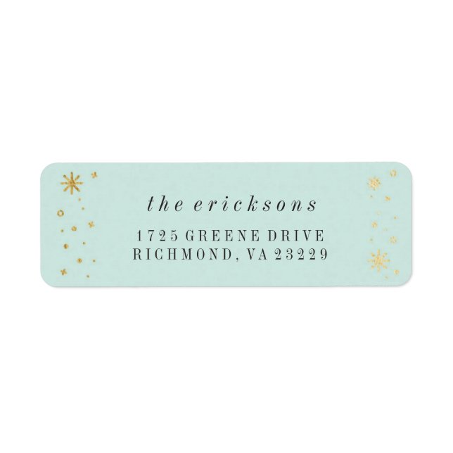 Gilded Joy Mint & Gold Foil Holiday Address Label (Front)