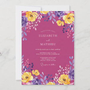 Gilded Magenta Yellow Painted Wedding Invitation