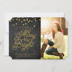 Gilded Merry & Bright Christmas Holiday Card