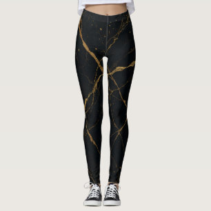 Gilded Midnight Marble Black & Gold  Leggings