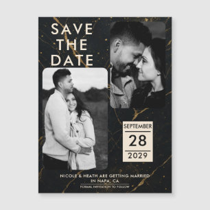 Gilded Midnight Marble Black & Gold Save Date
