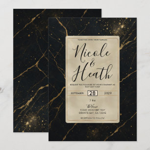 Gilded Midnight Marble Black & Gold Wedding Invitation