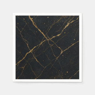 Gilded Midnight Marble Black & Gold Wedding  Napkin