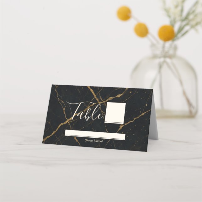 Gilded Midnight Marble Black & Gold Wedding  Place Card (Front)