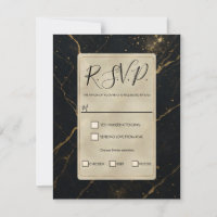 Gilded Midnight Marble Black & Gold Wedding RSVP
