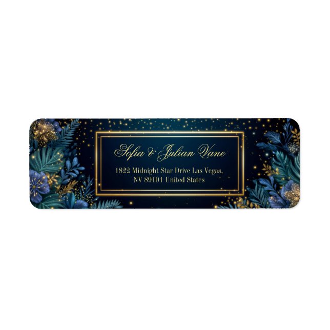 Gilded Midnight Navy Starry Tropical Botanical (Front)