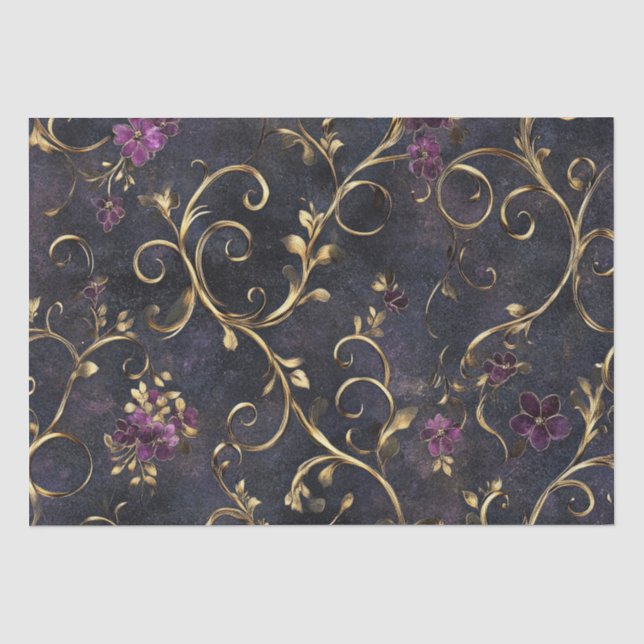 Gilded Midnight Orchid Botanical Tissue Paper (Front)