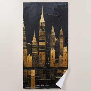 Gilded Midnight Skyline Beach Towel