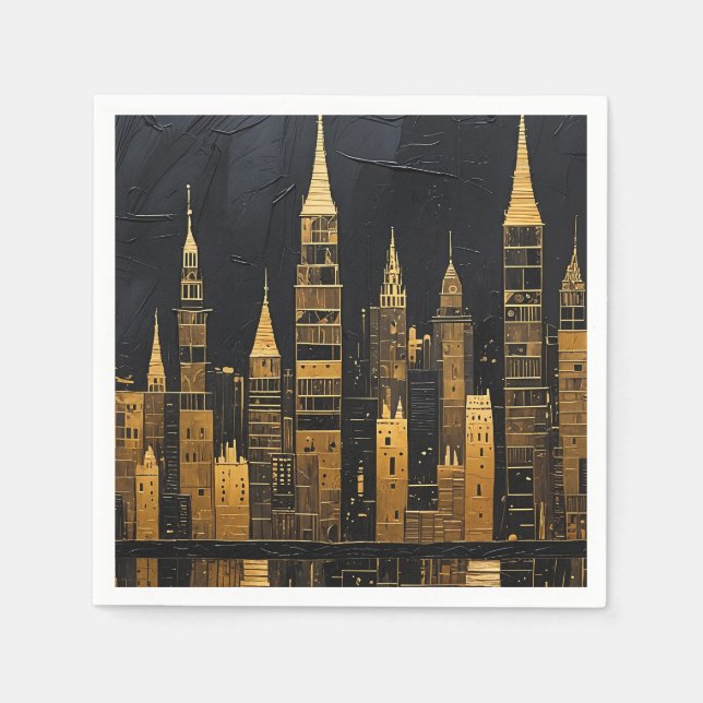 Gilded Midnight Skyline Napkin (Front)