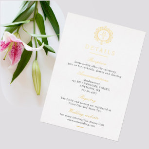 Gilded Monogram Wedding Details Enclosure Card