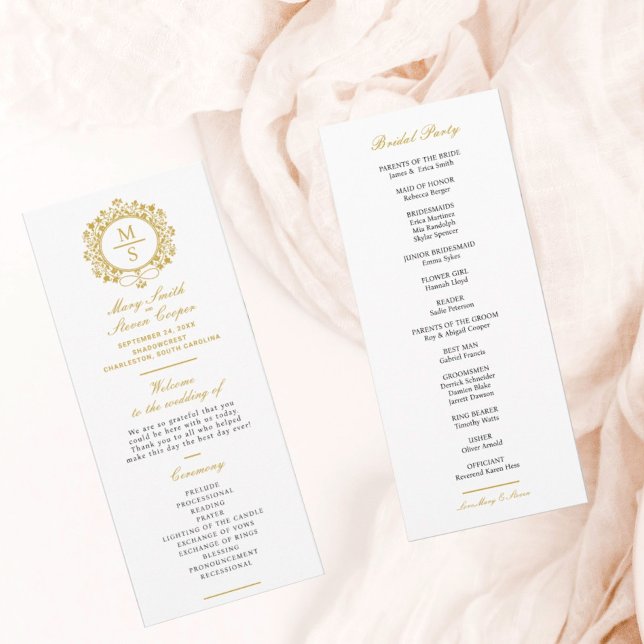 Gilded Monogram Wedding Programme (I wish you happiness!)