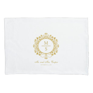Gilded Monogram Wedding White and gold Pillowcase