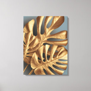 Gilded Monstera on Azure Canvas Print