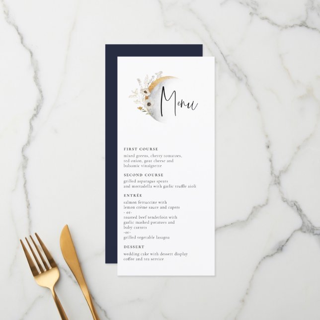 Gilded Moon Boho Floral Wedding Menu (Front/Back In Situ)