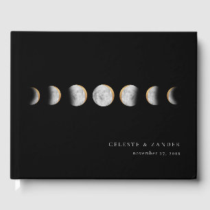 Gilded Moon Phases Modern Wedding Guest Book
