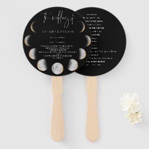 Gilded Moon Phases Wedding Program Hand Fan